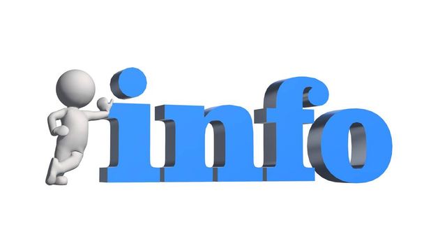 info lettering na cor azul com pessoas 3D - isolado no fundo branco - ilustração 3D
 - Foto, Imagem
