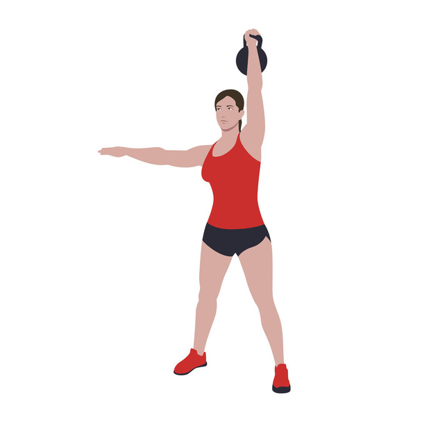 Allenamento CrossFit per il campionato di partite aperte. Sport girl training un braccio kettlebell strappare esercizio in palestra per una sana bella motivazione forma del corpo
. - Vettoriali, immagini