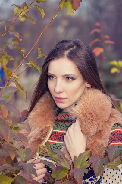 portrait of a beautiful girl in the yellow autumn leaves - Фото, изображение