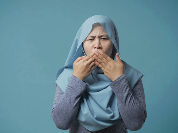 Muslim Lady Shocked and Closing her Mouth  - Фото, зображення