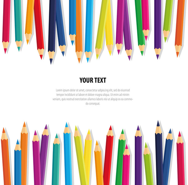 Vector banner collection crayons colored pencil loosely arranged with space for write text - Vector, Image