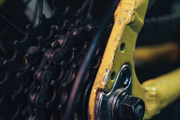 Close up bicycle parts on a dark  background. Macro view. - Valokuva, kuva