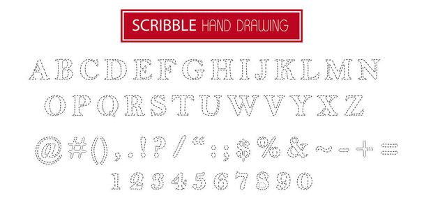 Hand drawn scribble black font isolated on white. Vector alphabet with numbers. Set of pencil drawing letters. - Вектор,изображение