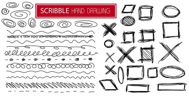 hand drawn scribble symbols isolated on white - Vector, Image
