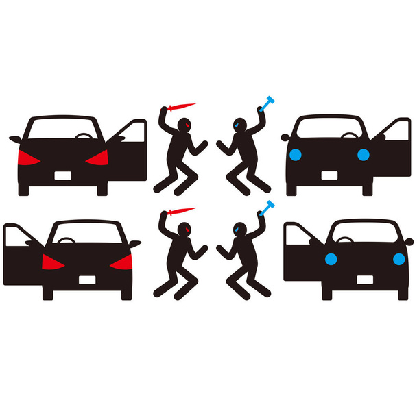 Driver Fighting with Driving Trouble, conduite à gauche et conduite à droite. Matériel vectoriel
. - Vecteur, image