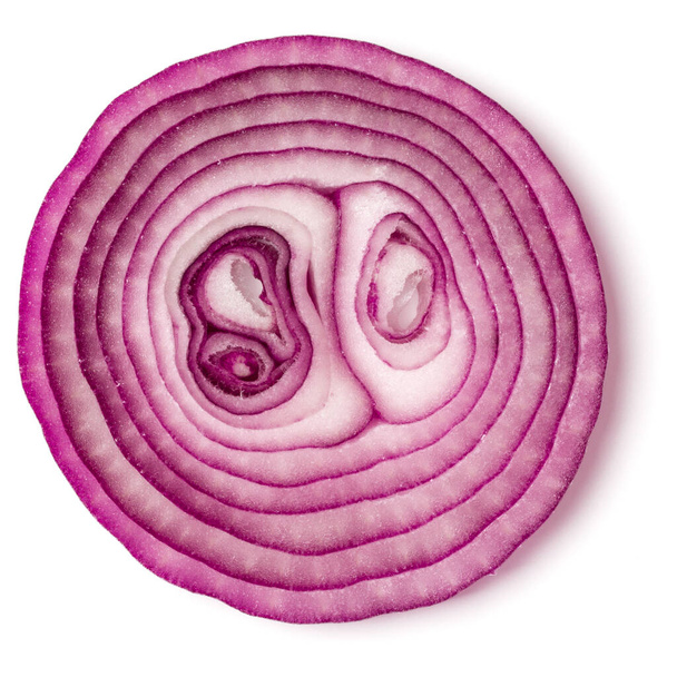 Slice of red Onion isolated on white background. Top view, flat  - Fotografie, Obrázek