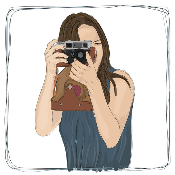 Girl with a camera. - Vector, Image