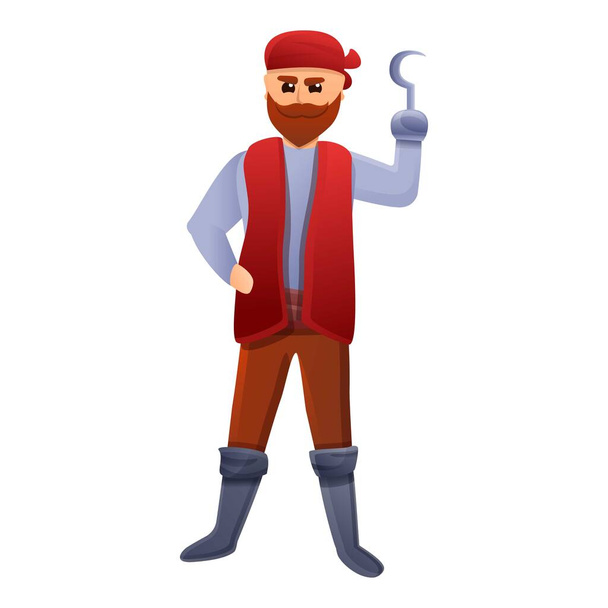Pirate with hook hand icon, cartoon style - Διάνυσμα, εικόνα
