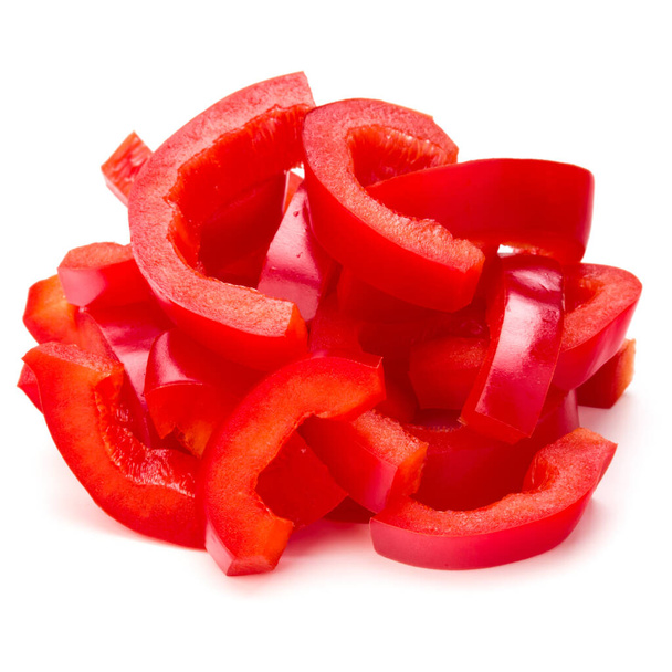 Red sweet bell pepper sliced strips isolated on white background - Foto, imagen