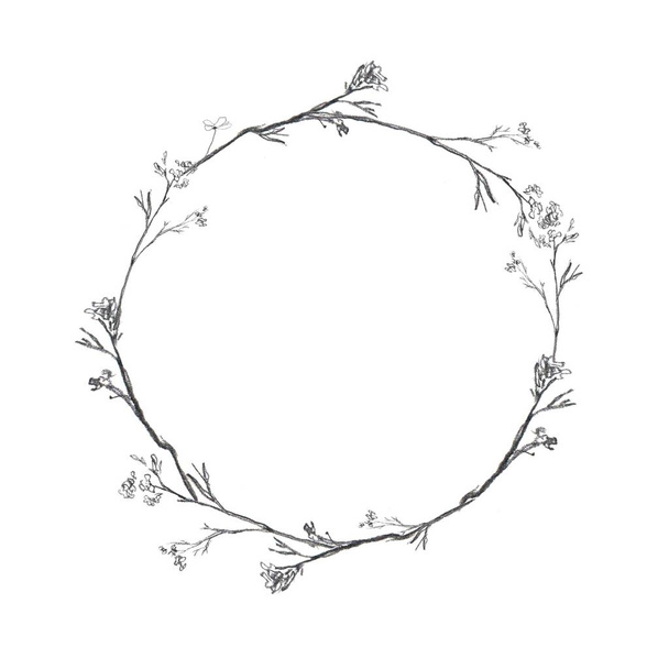Pencil hand drawn painting of wooden wreath with berries - Foto, afbeelding
