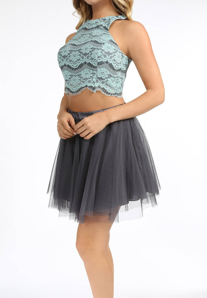 Two halter lace top and mesh skirt - Фото, изображение