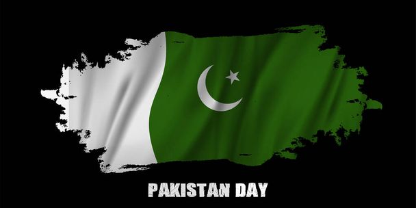 Pakistan bayrağı, siyah arkaplanlı fırça darbesi izole edilmiş çok tipli fırçalar sıçratma dokusu. Pakistan Vektör illüstrasyonunun dalgalı bayrağı - Vektör, Görsel