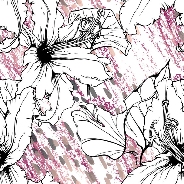 Floral Black and White Pattern. Pink - Vektor, Bild