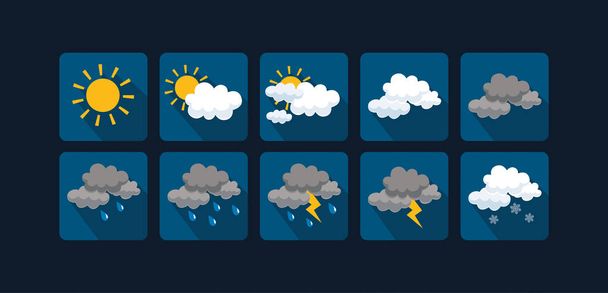 Weather vector icons flat design. Set cartoon cute cloud and sun. - Vector, Image