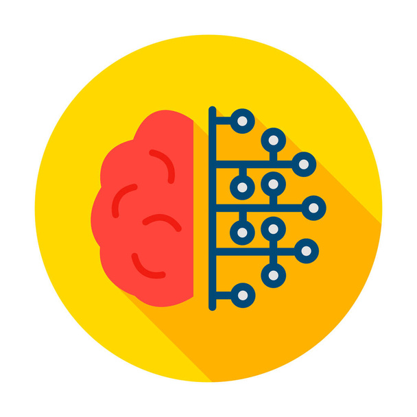 Круговая икона человеческого мозга с микрочипом
 - Вектор,изображение