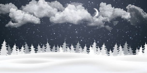 Jouluyön tausta pilviä, kuuta ja lunta. Talvimaisema. Vektoriesimerkki
 - Vektori, kuva