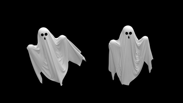 3D καθιστούν Πετώντας λευκό φάντασμα κινουμένων σχεδίων σε μαύρο φόντο - Φωτογραφία, εικόνα