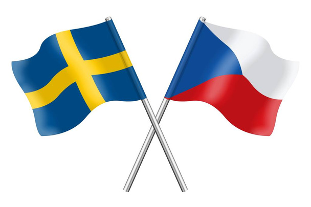 3d Σημαίες της Σουηδίας και της Τσεχικής Δημοκρατίας απομονωμένες σε λευκό φόντο - Φωτογραφία, εικόνα