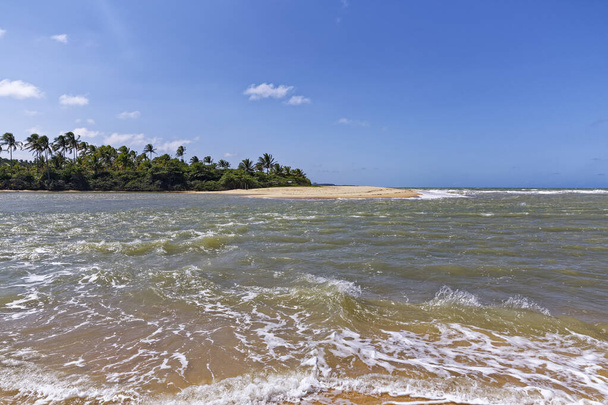Caraiva, State of Bahia, Brazil - September 08, 2019 - Riverside panorama. Landscapes and daily life of Caraiva Beach. - Zdjęcie, obraz