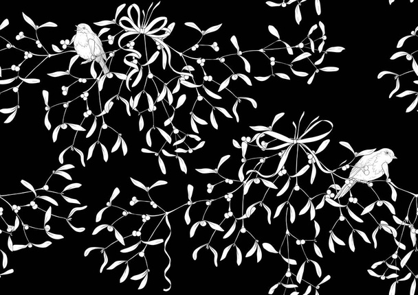Seamless pattern Mistletoe, Robin - ベクター画像