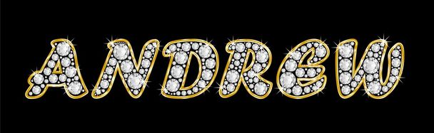 το όνομα Άντριου γραμμένο bling διαμαντιών, με λαμπρό, λαμπρό χρυσό πλαίσιο - Φωτογραφία, εικόνα