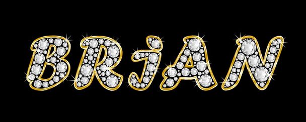 το όνομα brian γραμμένο bling διαμαντιών, με λαμπρό, λαμπρό χρυσό πλαίσιο - Φωτογραφία, εικόνα