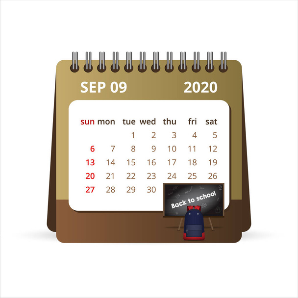 September Calendar 2020 . One Month Calendar, Week Starts Sunday. Vector - ベクター画像