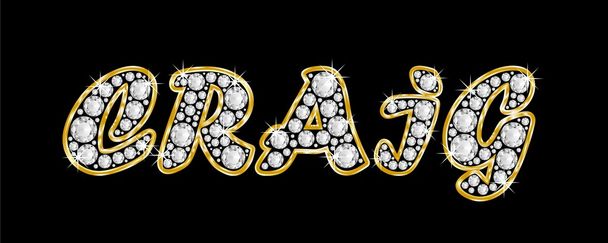 το όνομα graig ορθογραφία bling διαμαντιών, με λαμπρό, λαμπρό χρυσό πλαίσιο - Φωτογραφία, εικόνα