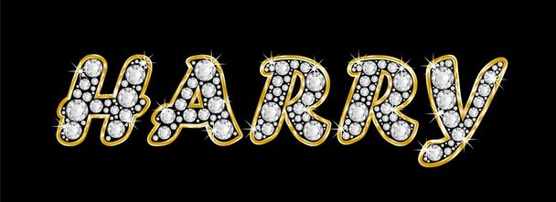 το όνομα του Χάρι ορθογραφία bling διαμαντιών, με λαμπρό, λαμπρό χρυσό πλαίσιο - Φωτογραφία, εικόνα