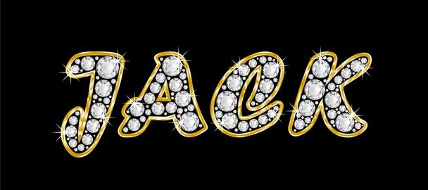 το όνομα jack ορθογραφία bling διαμαντιών, με λαμπρό, λαμπρό χρυσό πλαίσιο - Φωτογραφία, εικόνα
