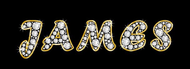 το όνομα james γραμμένο bling διαμαντιών, με λαμπρό, λαμπρό χρυσό πλαίσιο - Φωτογραφία, εικόνα
