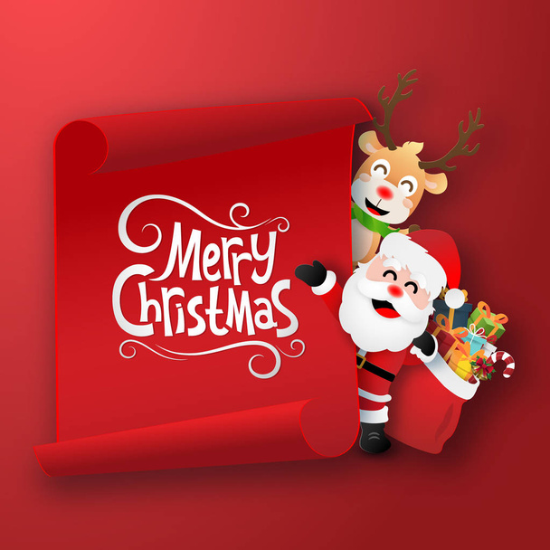 Мистецтво паперу Орігамі Санта Клауса та олені з червоним пустим папером "Веселого Різдва" та "Веселого Нового року". - Вектор, зображення