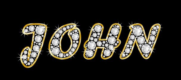 το όνομα Ιωάννης ορθογραφία bling διαμαντιών, με λαμπρό, λαμπρό χρυσό πλαίσιο - Φωτογραφία, εικόνα