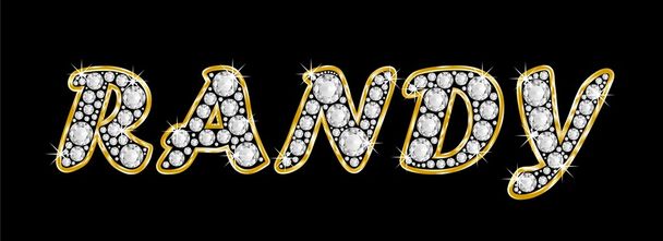 der Name randy geschrieben in Bling-Diamanten, mit glänzend goldenem Rahmen - Foto, Bild