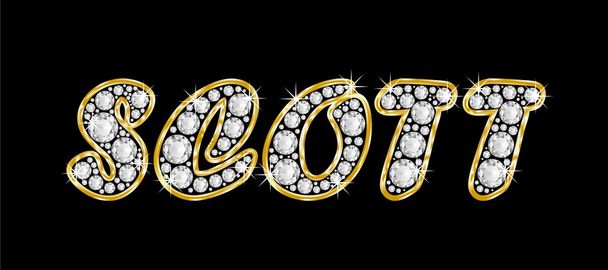 der Name scott geschrieben in Bling-Diamanten, mit glänzend goldenem Rahmen - Foto, Bild