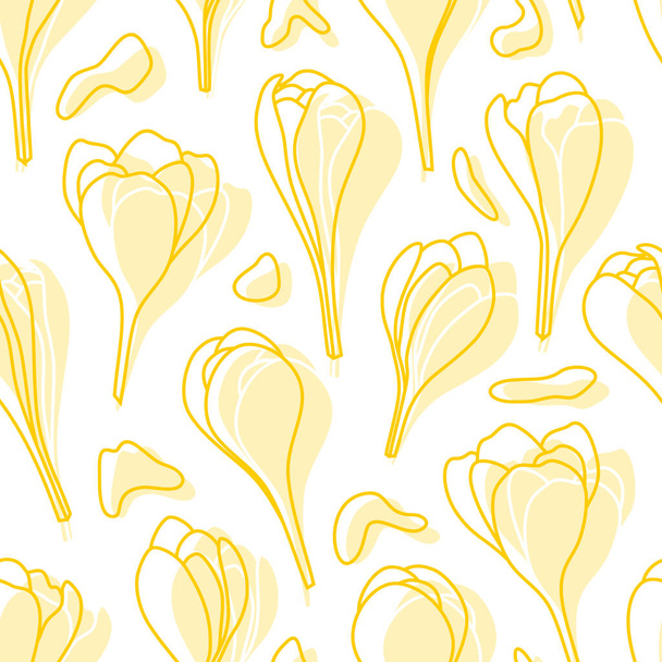 Yellow spring crocus flowers vector seamless pattern - Vector, Image
