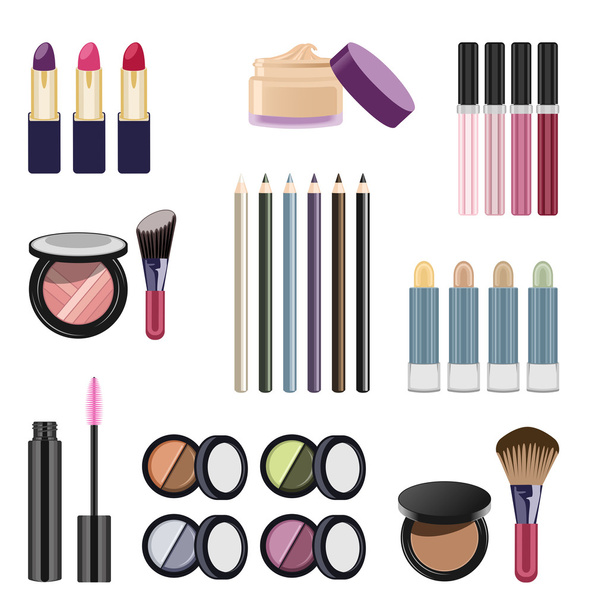 nastavit různé kosmetiky a make-upu články - Vektor, obrázek