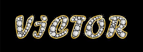 το όνομα victor ορθογραφία bling διαμαντιών, με λαμπρό, λαμπρό χρυσό πλαίσιο - Φωτογραφία, εικόνα