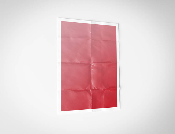 Folded poster isolated on white background Mockup 3D redenring - Foto, afbeelding