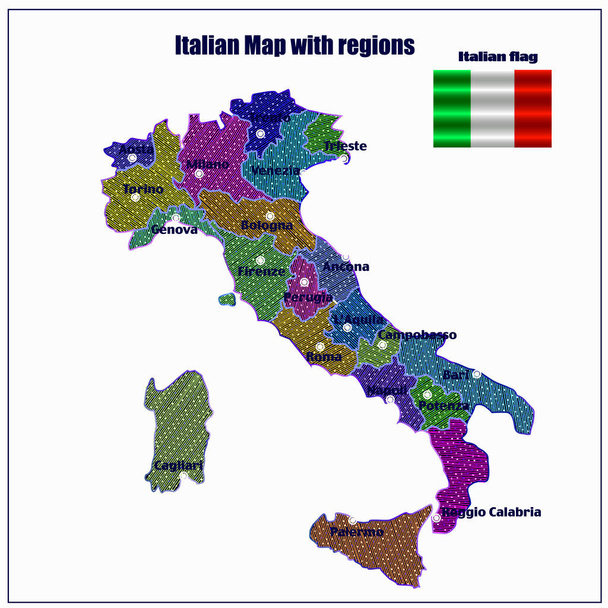 Bright illustration with colorful italian map. Illustration. - 写真・画像