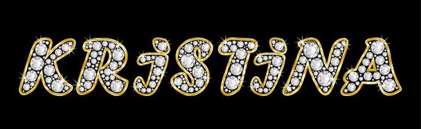 το όνομα kristina γραμμένο bling διαμαντιών, με λαμπρό, λαμπρό χρυσό πλαίσιο - Φωτογραφία, εικόνα