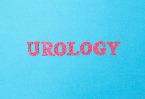 Word urology in red letters on a blue background. Sociology of the section of medicine that treats kidney and prostate diseases - Fotografie, Obrázek