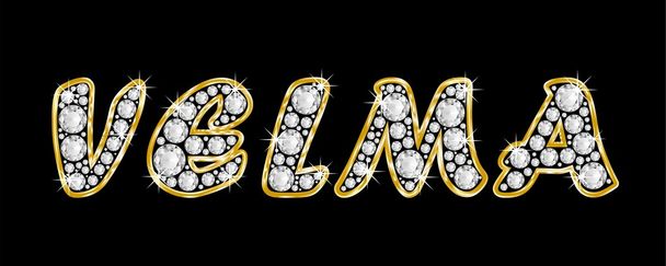το όνομα Βίλμα γραμμένο bling διαμαντιών, με λαμπρό, λαμπρό χρυσό πλαίσιο - Φωτογραφία, εικόνα