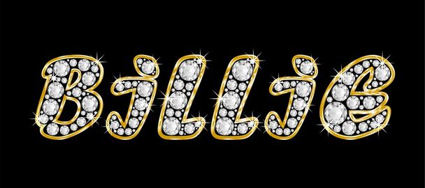der Name billie geschrieben in Bling-Diamanten, mit glänzend goldenem Rahmen - Foto, Bild
