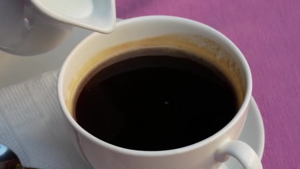 Milk or cream poured into coffee - Πλάνα, βίντεο