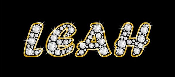 το όνομα leah γραμμένο bling διαμαντιών, με λαμπρό, λαμπρό χρυσό πλαίσιο - Φωτογραφία, εικόνα