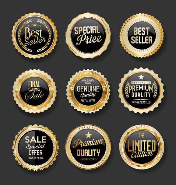 Black and gold badges illustration super sale collection - Вектор, зображення