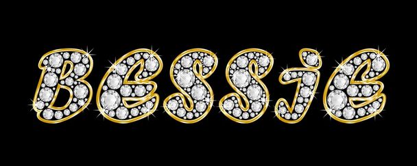 το όνομα bessie γραμμένο bling διαμαντιών, με λαμπρό, λαμπρό χρυσό πλαίσιο - Φωτογραφία, εικόνα