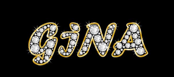 το όνομα Τζίνα γραμμένο bling διαμαντιών, με λαμπρό, λαμπρό χρυσό πλαίσιο - Φωτογραφία, εικόνα