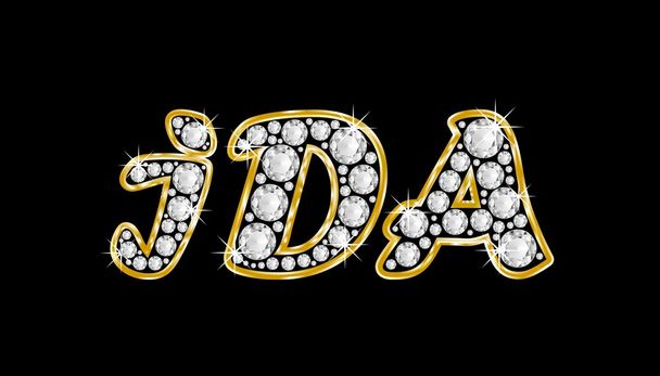 The name Ida spelled in bling diamonds, with shiny, brilliant golden frame - Photo, Image